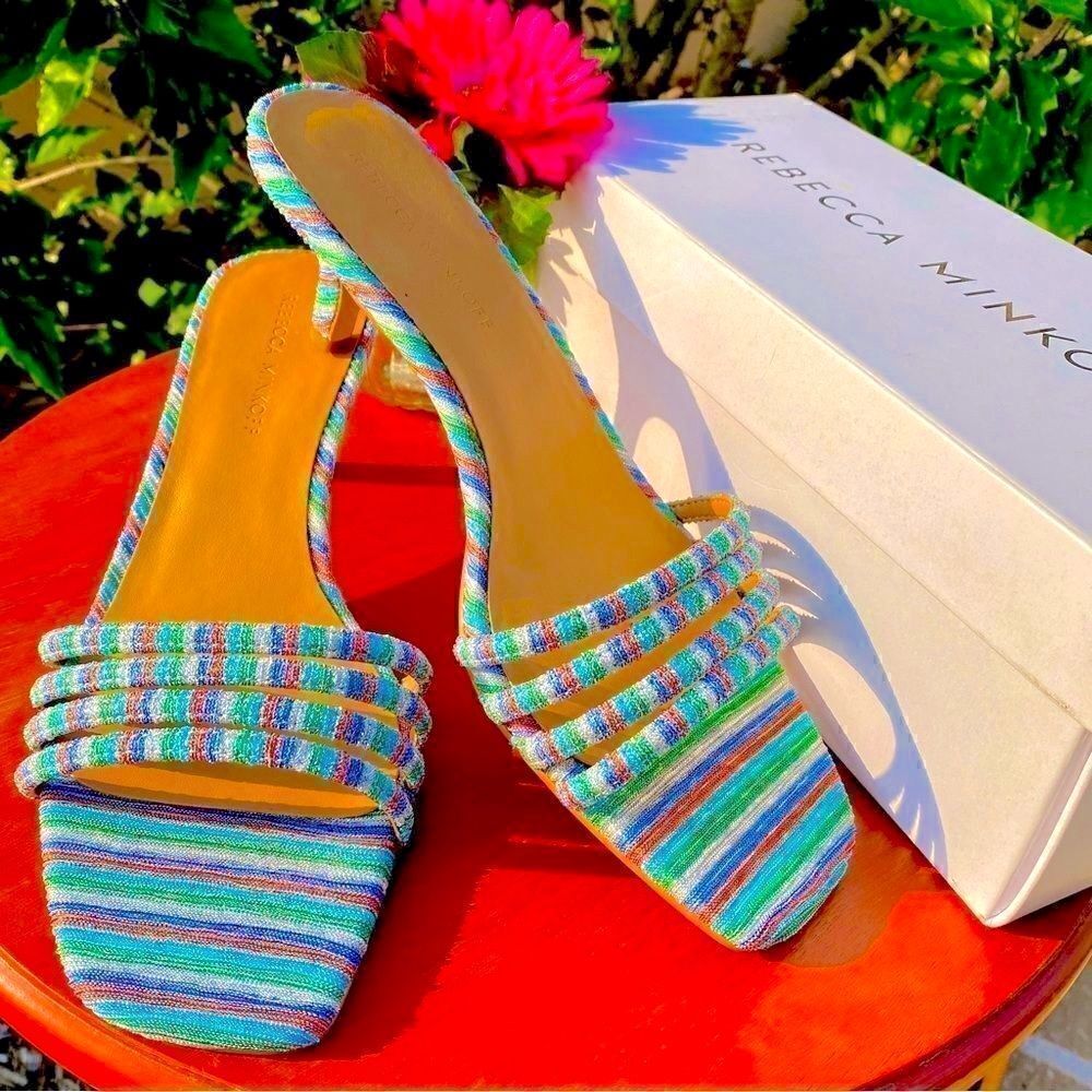 NEW REBECCA MINKOFF DECKLYNN METALLIC RAINBOW KITTEN-HEEL MULES 9M - Picture 2 of 15